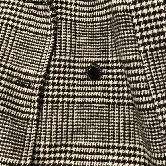 Elie Tahari / Wool Blend Black White Houndstooth plaiddouble breasted coat XS